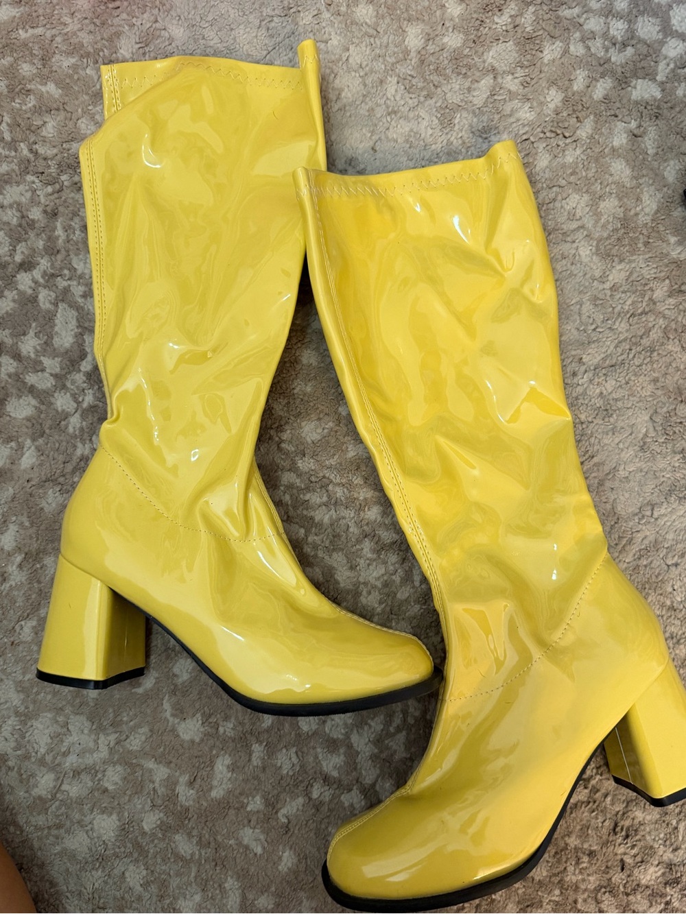 Gogo boots Yellow Patent Mid-Calf Block Heel Boots - Women
